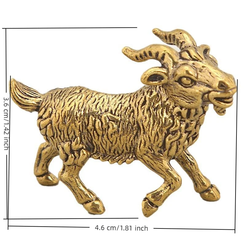 Brass Goat Small Statue Desktop Ornaments Vintage Zodiac Animal Figurines Model Lucky Home Decorations Crafts Accessories Qme 1pcs