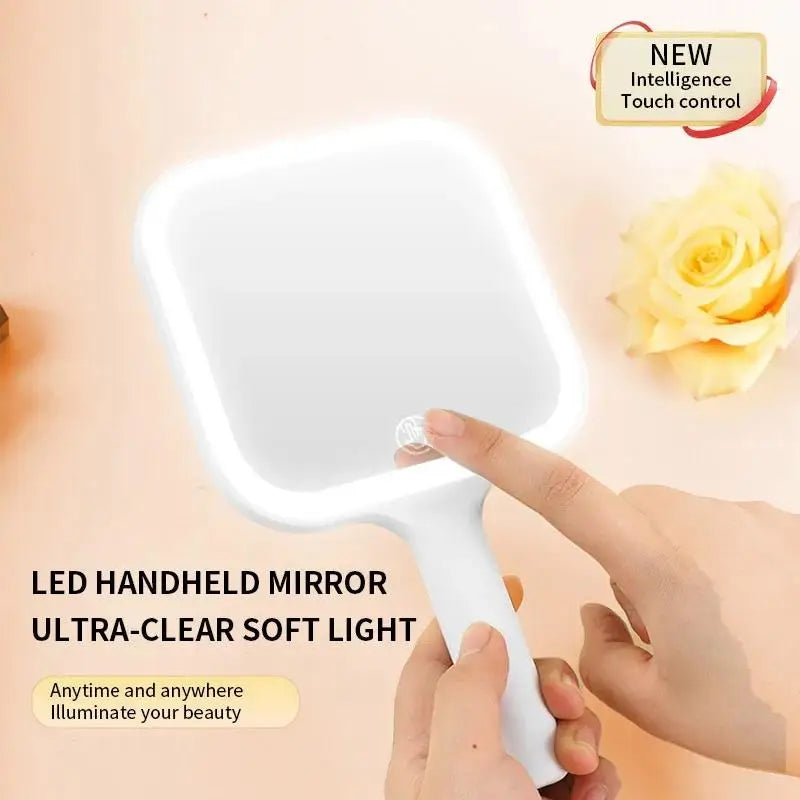 LED Smart Makeup Mirror Hand-held Carry 3 Colors Adjust Bright Touch Qme