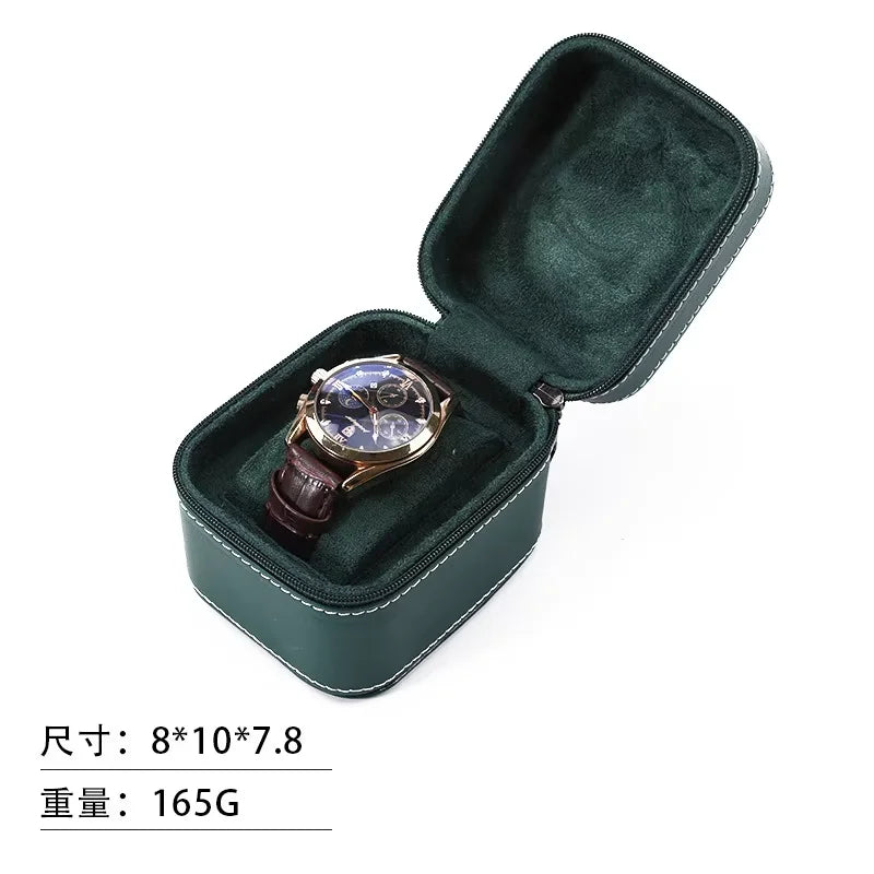 High-end Leather Zipper Watch Box - Flip-open PU Watch Packaging Watch Case PU Leather Watch Box for Gift Qme LaL-Green