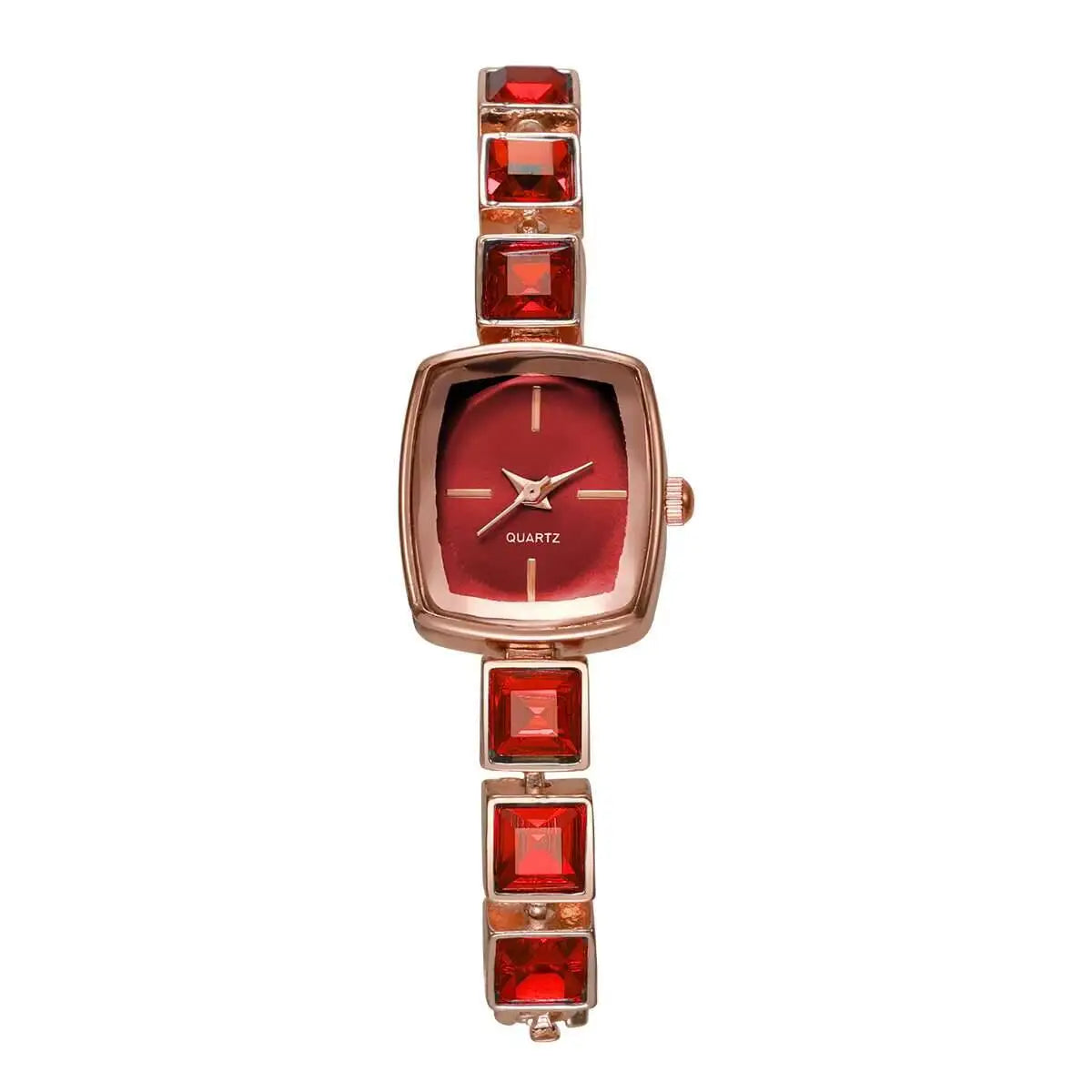 Moda praça feminina relógio de quartzo luxo strass pulseira relógio de pulso para senhoras reloj mujer Qme red