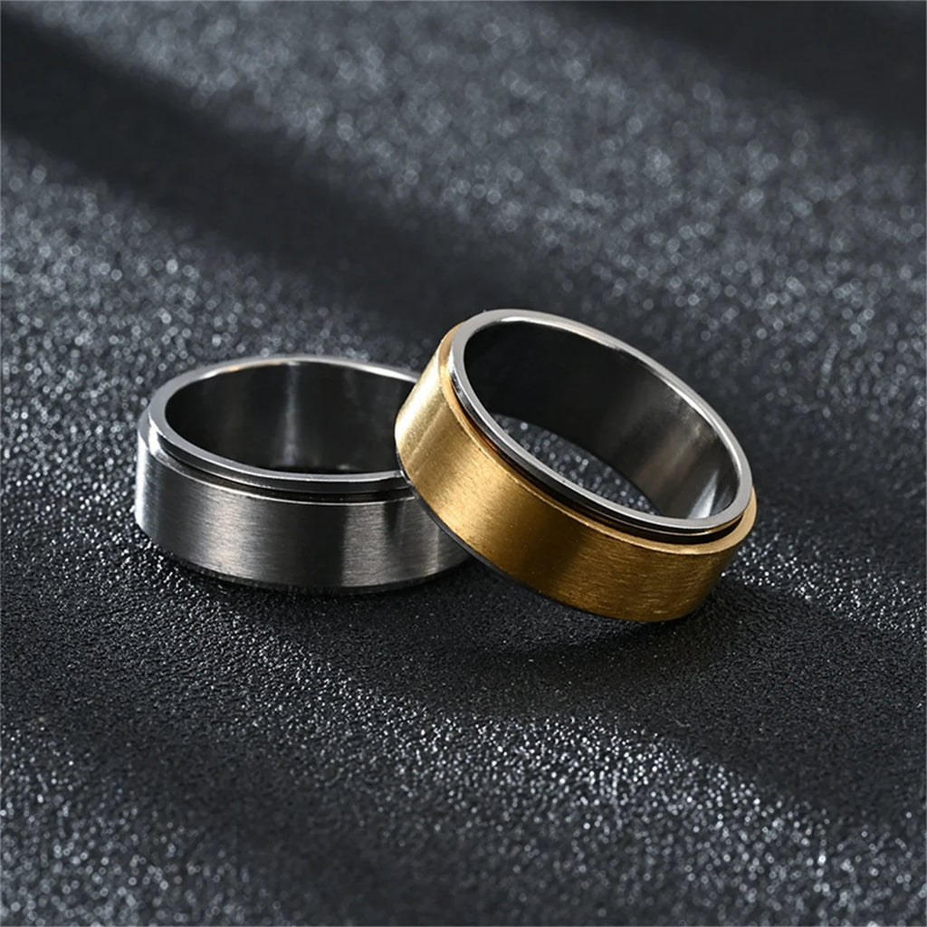 Cool Anxiety Fidget Spinner Rings Black Silver Gym Stainless Steel Spinning Rotating Mood Ring Men Women Anti Stress Jewelry Qme