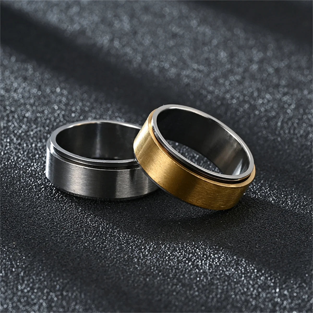 Cool Anxiety Fidget Spinner Rings Black Silver Gym Stainless Steel Spinning Rotating Mood Ring Men Women Anti Stress Jewelry Qme
