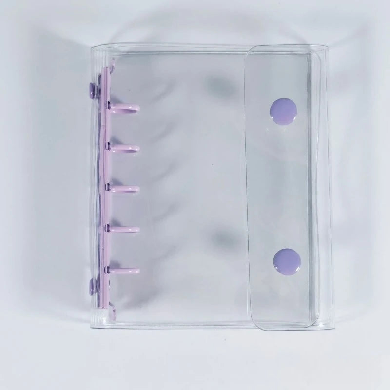 Transparent PVC Binder Cover 5-Hole Tri-fold Design Mini Notepad Qme M5 Purple