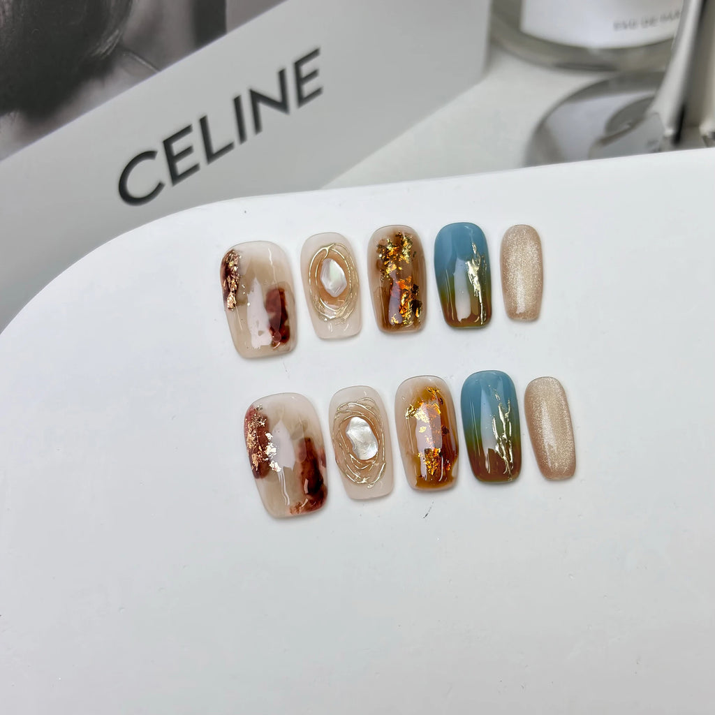 Black Handmade Almond Press Nails French Fake Short Square Coffin Cat Qme GJ-CDJ-ZB08-M