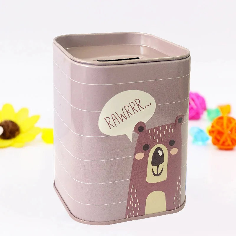 Lovely Animal Metal Money Box Pen Stand Dual-use Container Cash Qme bear M
