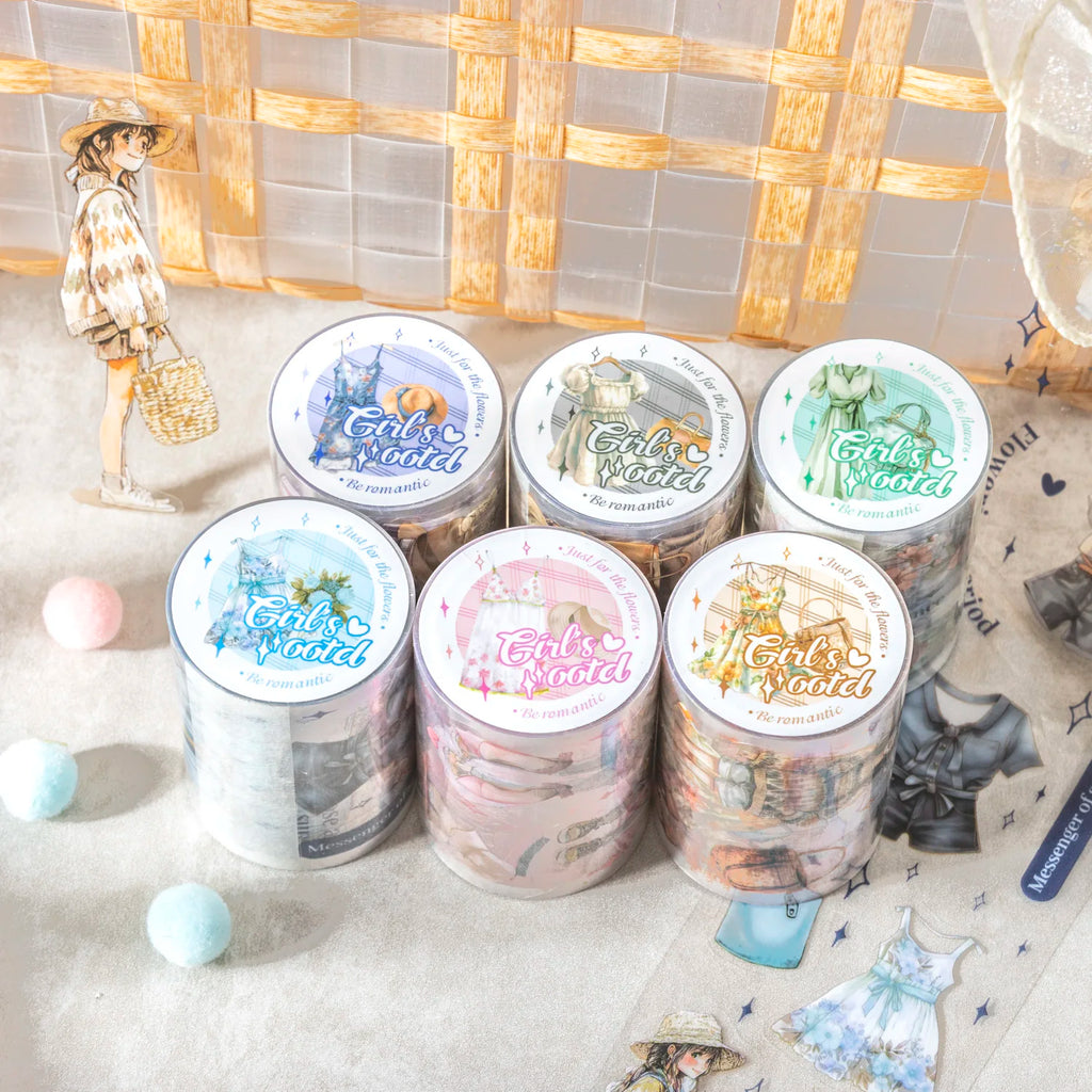 1 Roll Daily Collage Outfit Theme Die-Cut Washi Tape, Suitable for Scrapbooking DIY Scrapbook Collage Supplies, Phone Case Qme