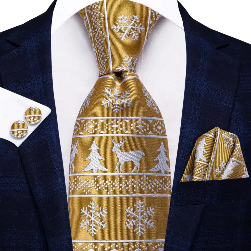 Solid Gold Yellow Ties Men Handky Cufflinks Fashion Men's Tie Wedding