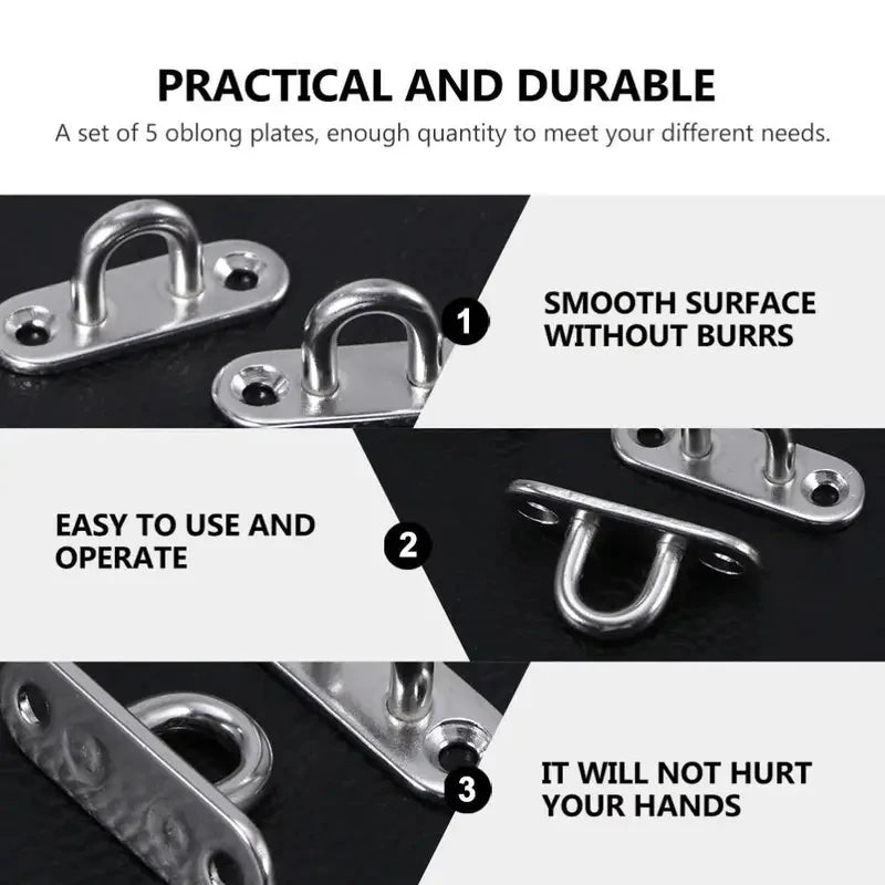 5-Piece Heavy-Duty Stainless Steel Eye Plate Hooks - Wall & Ceiling Mount, U-Boat Design For Garage Hammocks And More Qme