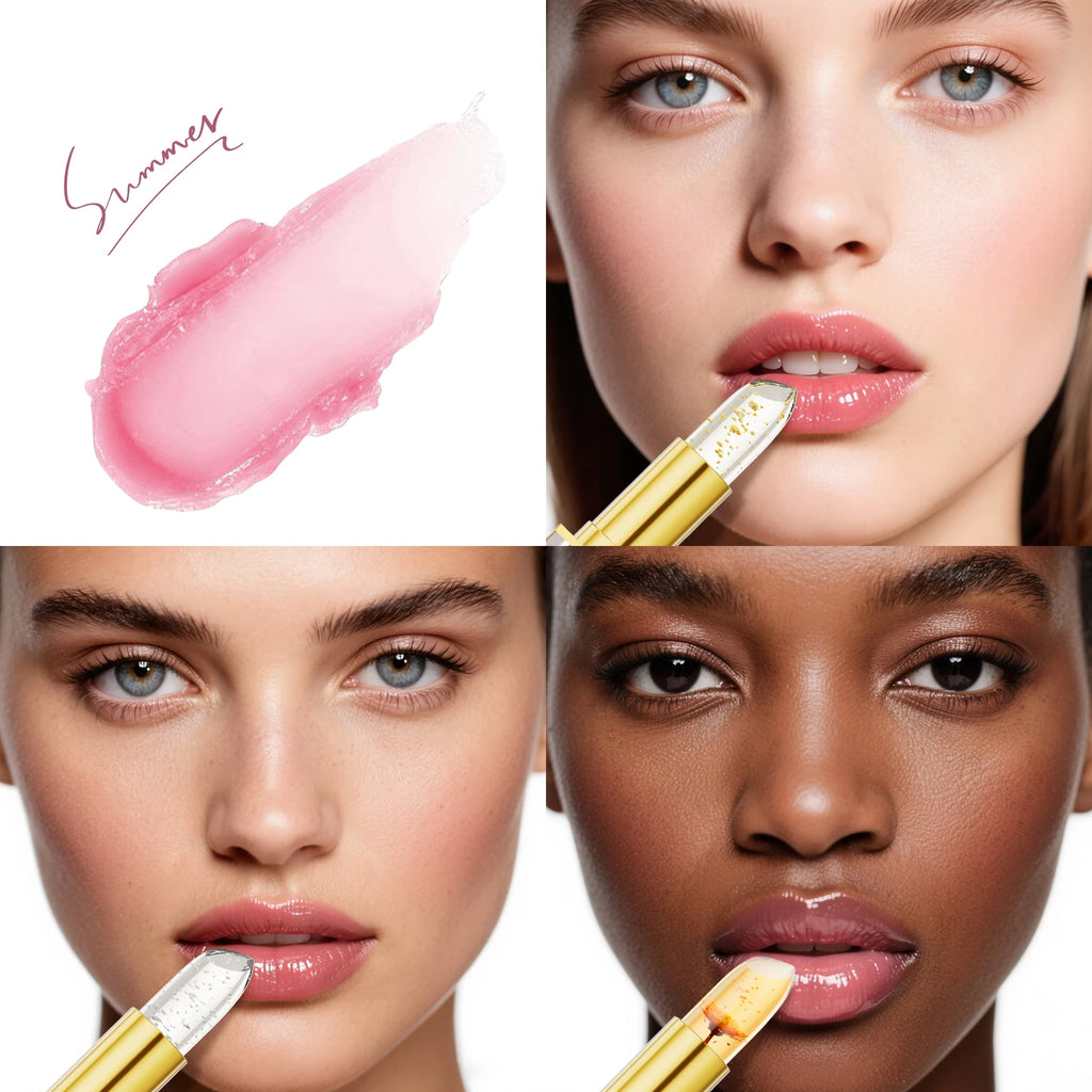Jelly Gradient Lipstick, Cup Non-stick Gold Foil PH Color Changing Lip Balm, Long Lasting Hydrating Moisturizing Makeup Lipstick Qme