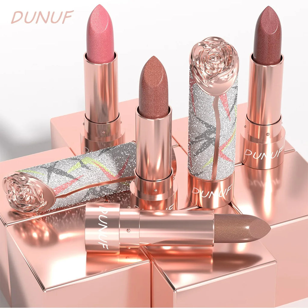 7 Colors Metallic Shimmer Lipstick, Gold Sparkle 3D Glitter Lip Makeup, High Pigment Velvet Matte Long Lasting Pearl Lipstick Qme