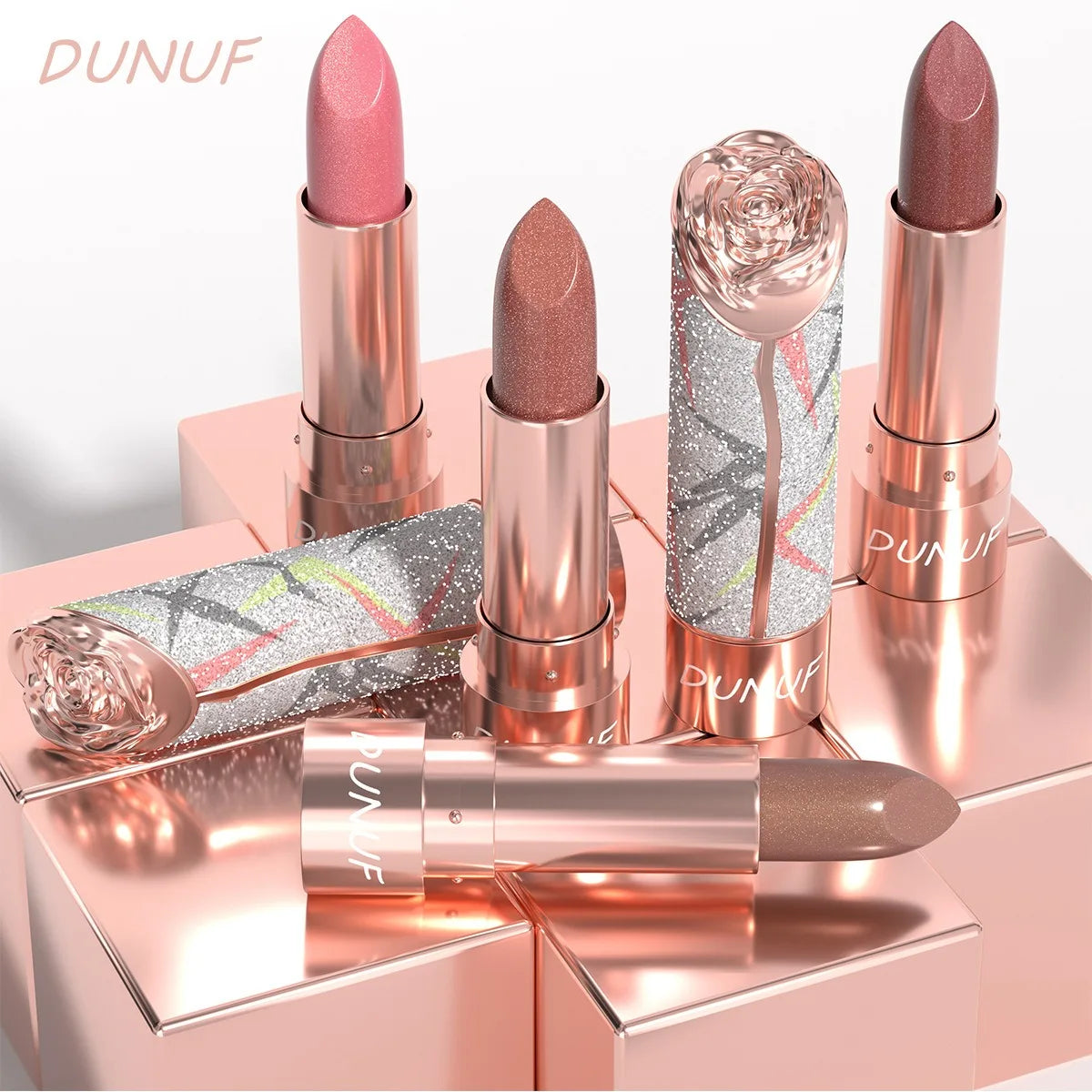 7 Colors Metallic Shimmer Lipstick, Gold Sparkle 3D Glitter Lip Makeup, High Pigment Velvet Matte Long Lasting Pearl Lipstick Qme