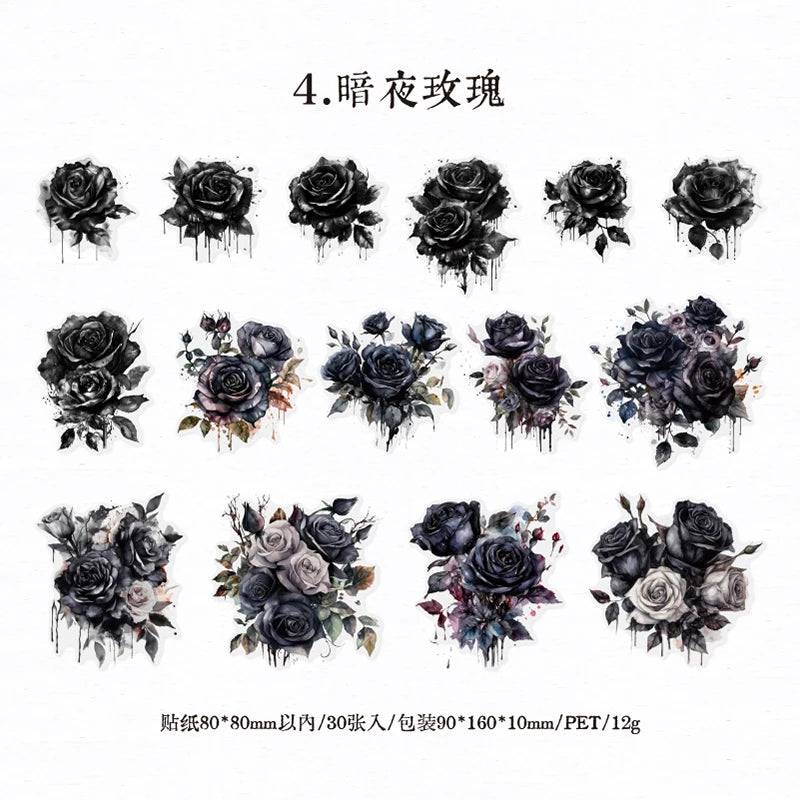 30 pcs Large size roses Stickers aesthetic Diy Stickers Aesthetic Scrapbooking Journal Deco Album Deco DIY Diary Stationery Qme D