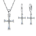 S925 Sterling Silver Color Jewelry Set Trendy Cross Cubic Zircon Necklace Earrings Chain Pendant for Women Nice Gift Qme Default Title