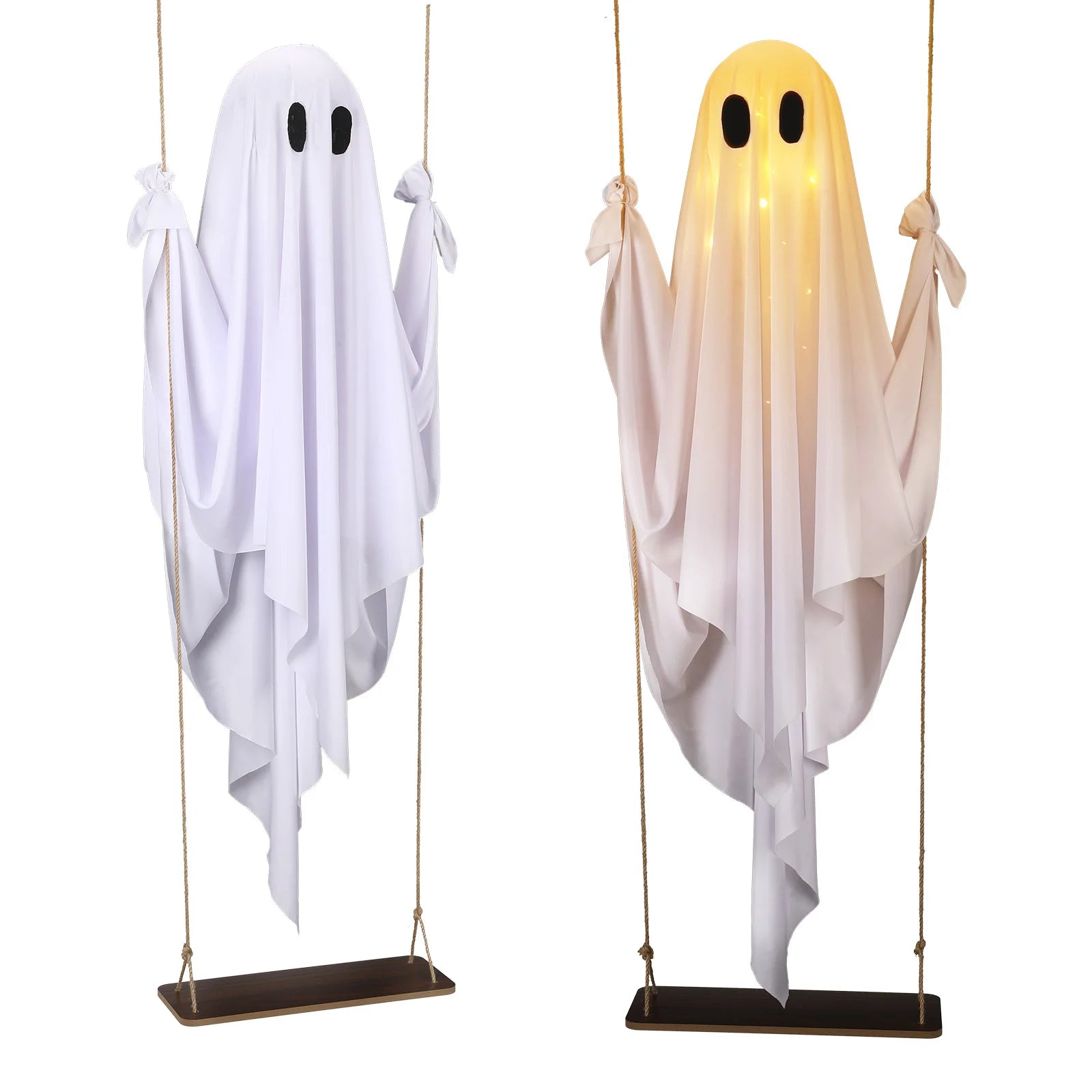 Decorations Outdoor Halloween Scary Ghost 5FT Large Hanging Ghost Swing with Remote Control String Lights Cosplay Party Decor Qme