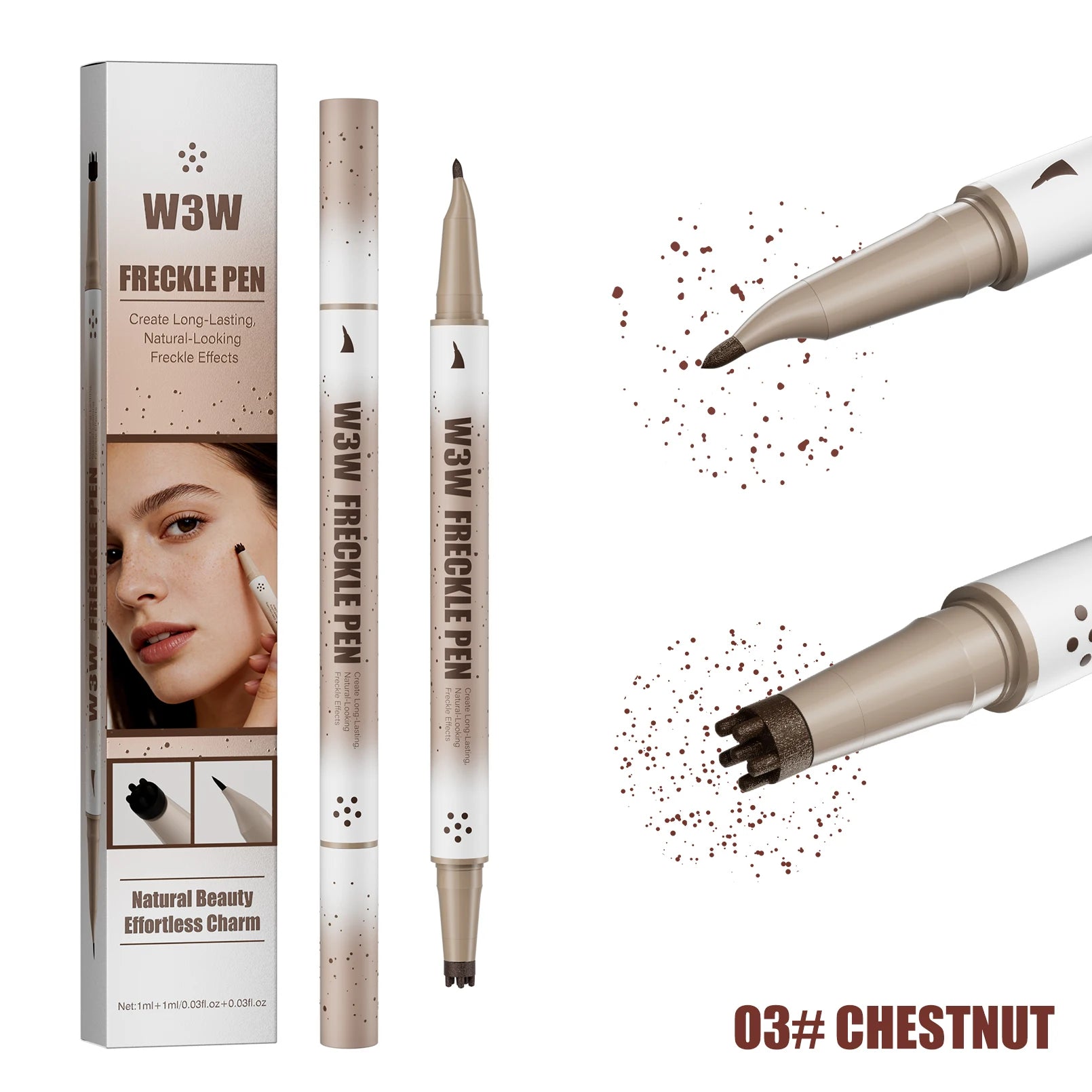 Realistic Freckle Pen, Natural Lifelike Dot Pen, Long Lasting Waterproof Sweat-proof Smudge-proof Natural Freckle Makeup Qme W684-3