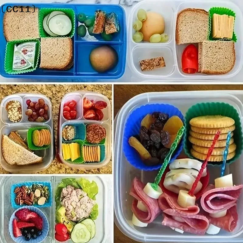 12 Silicone Lunch Box Dividers Bento Dish Cups Salad Dressing Kid Qme
