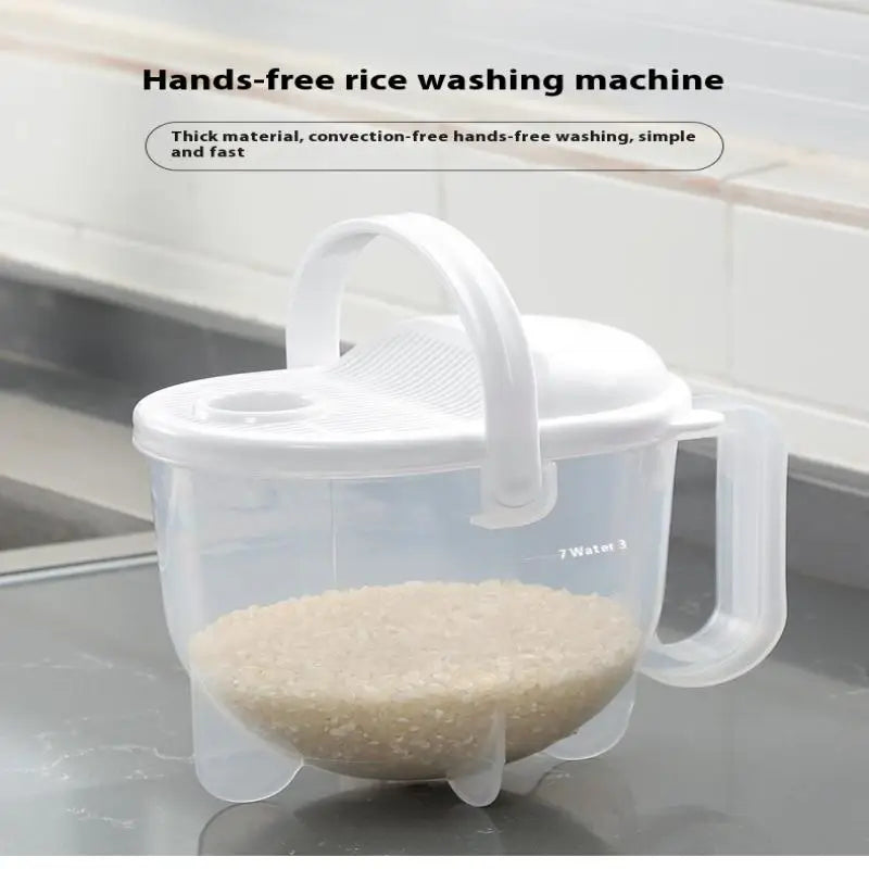 1Pc Rice Strainer With Handle , Rice Wash Strainer Bowl With Lid Convenient Multifunctional Kitchen Items For Grain Beans. Qme