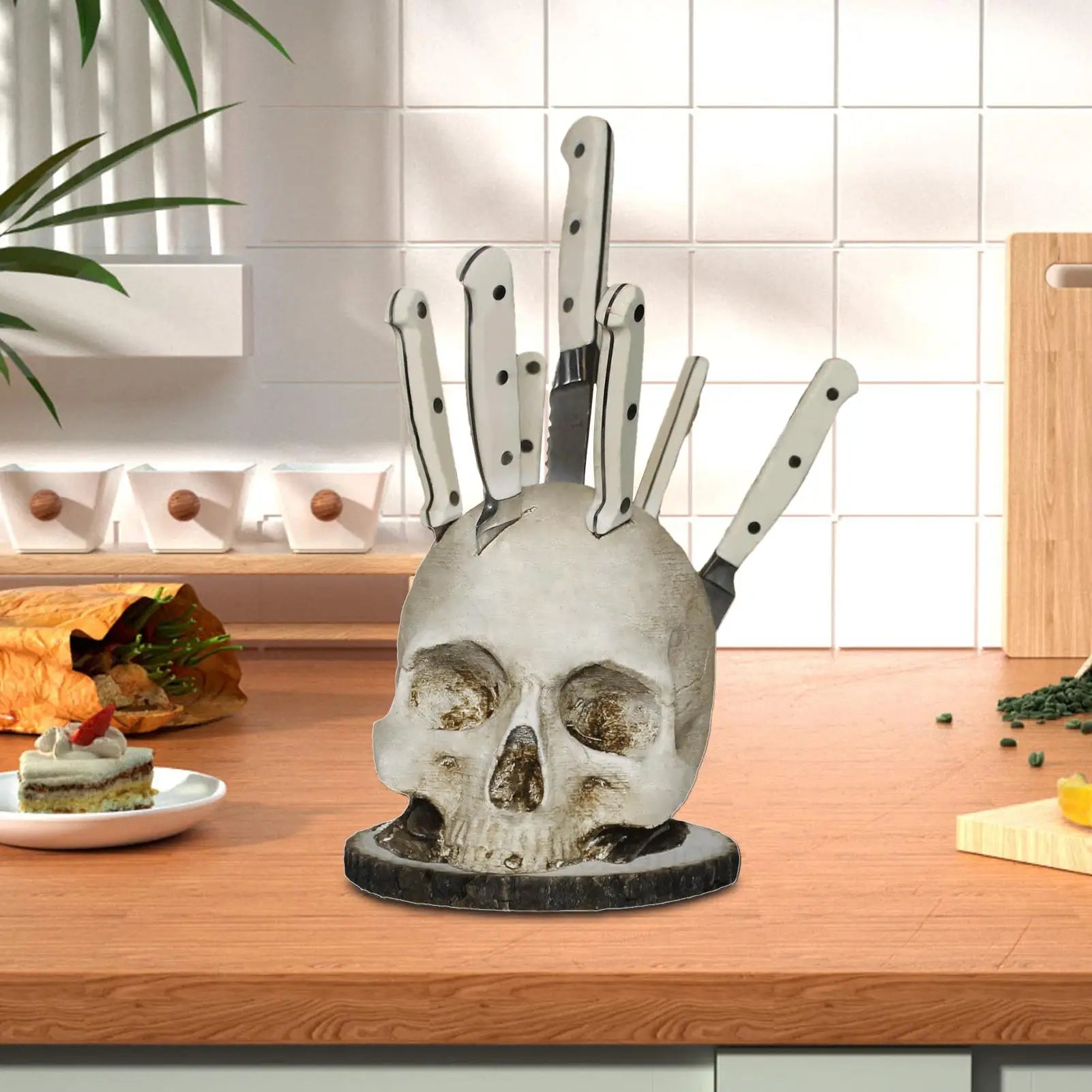Kitchen Rack For Knives Countertop Skull Head Shaped Kitchen Tools Storage Scary Decoration Home Organization For Fireplaces Qme