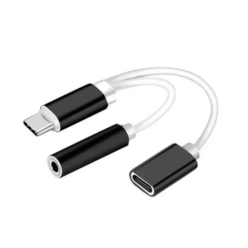 5pcs Type-C Adapter 2 In 1 Type C To 3.5 Earphone Adapter Audio Type-c To Earphone 3mm Jack AUX Usb C 3.5 for Xiaomi Huawei Qme black