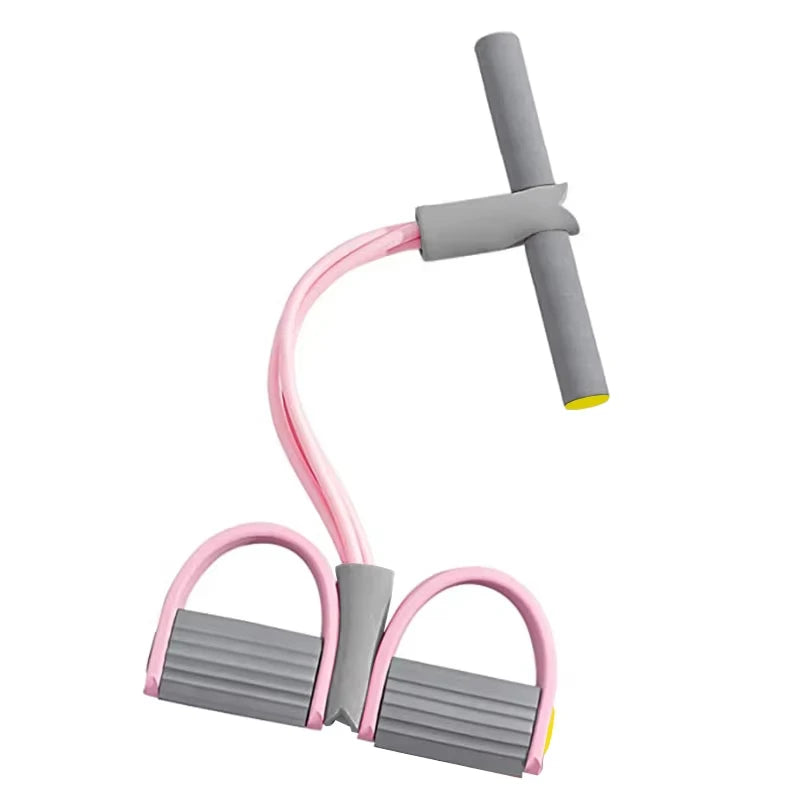 Resistance Bands 4-Tube Yoga Pedal Puller Resistance Band Elastic Pull Rope Fitness Equipment for Abdomen Waist Arm Training Qme Pink and Grey
