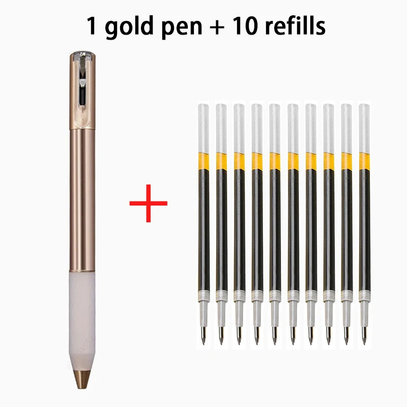 Mechanical Gel Pens Set , 0.5mm Black Ink Pens Fine Point Smooth Writing Pens, High-End Series for Office School Supplies Qme gold-11 pcs set