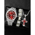 18 styles of hip-hop diamond studded quartz watches, sugar bracelets, cross necklaces, men's large dial set Qme orange