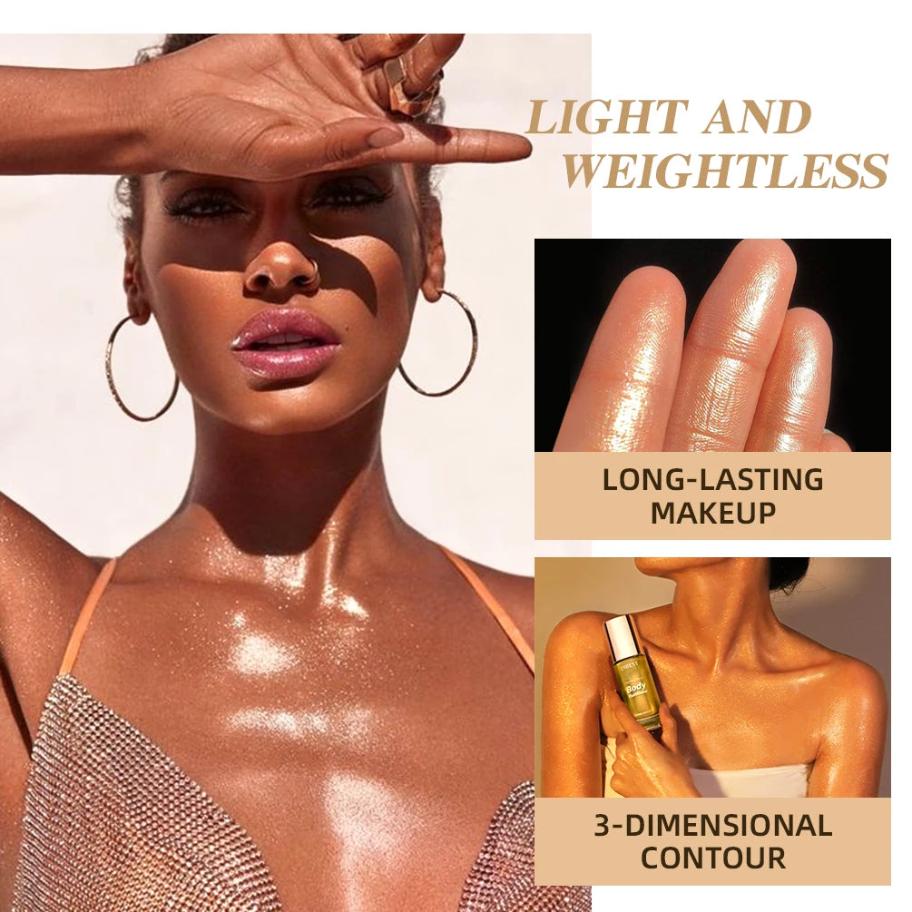 QIBEST 5 Colors Body Face Liquid Highlighter Glitter Makeup Glow Face Contour Shimmer Illuminator Ginger Highlight Cosmetics Qme