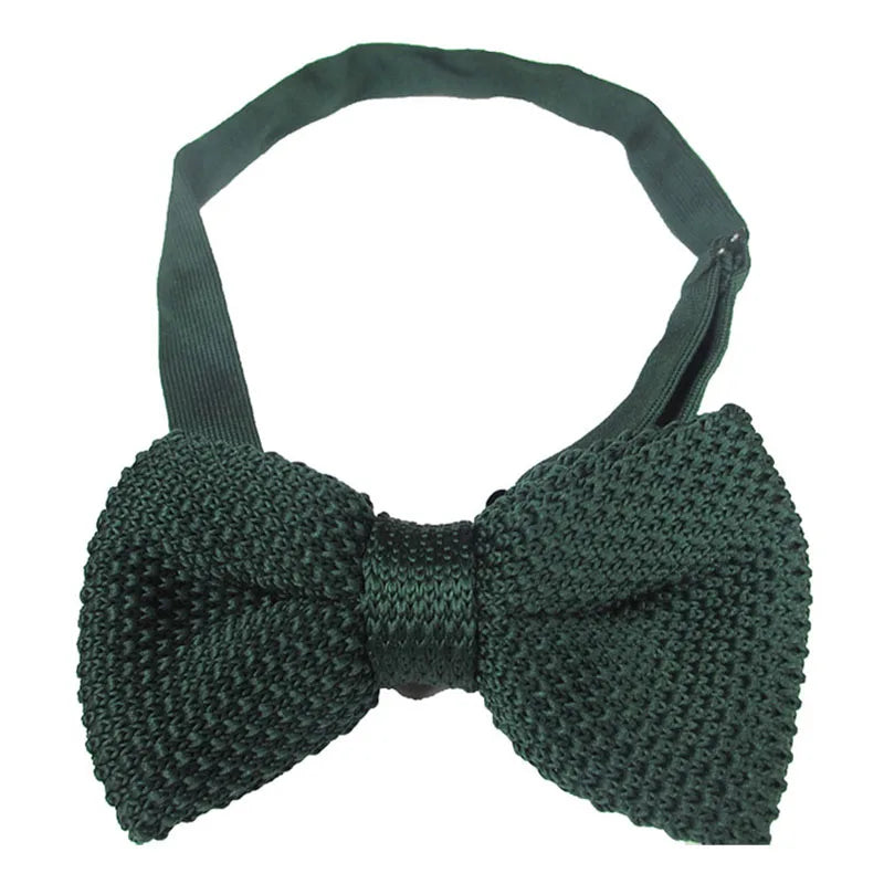 Men Knitted Bowtie Soild Bow Tie Thick Double Deck Pre Tied Qme