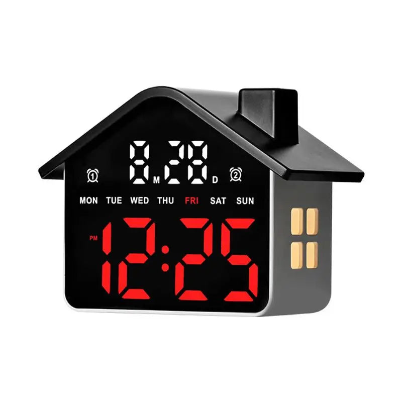 House Shaped LED Digital Alarm Clock Date Week Brightness Adjustment Qme BR
