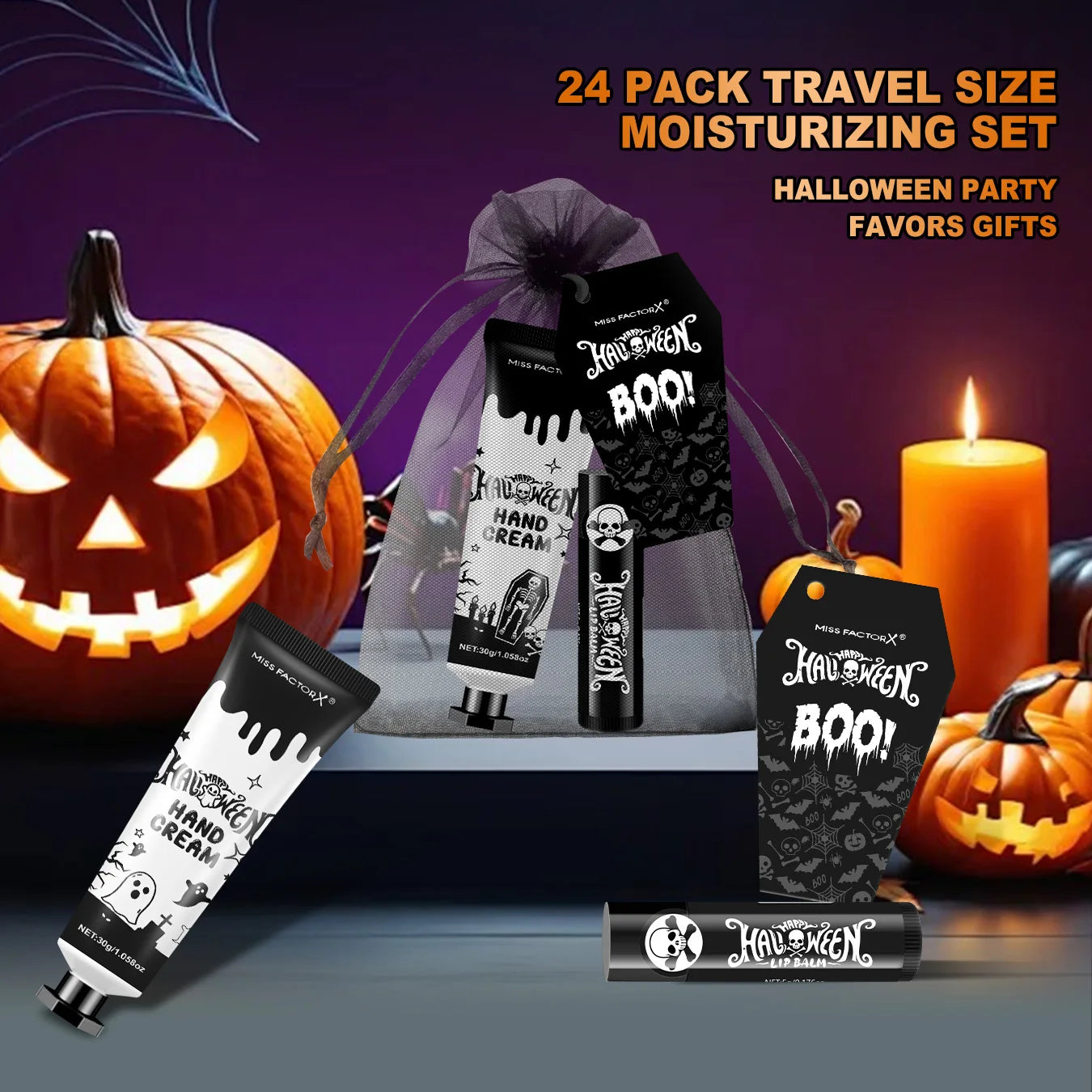 Halloween assembly gift 96PCS/box hand cream lipstick in bulk with BOO card and black gift bag Qme