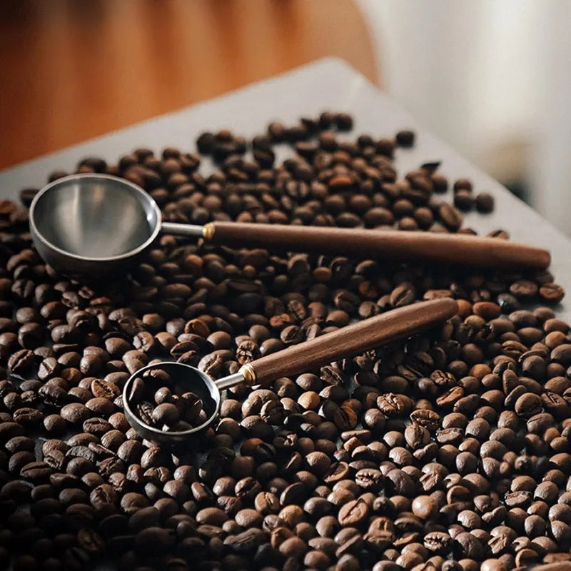 Walnut Coffee Spoon Stainless Steel Long Handle Measuring Kitchen Qme