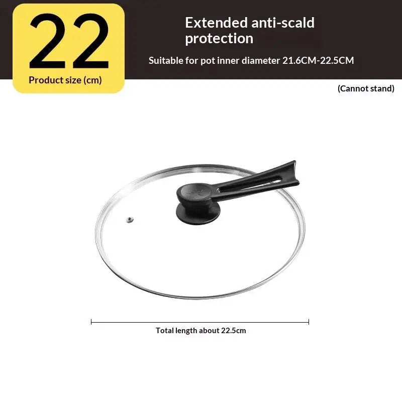 Tempered Glass Round Frying Pan Cover Visible Vertical Lid Pot Qme 22CM