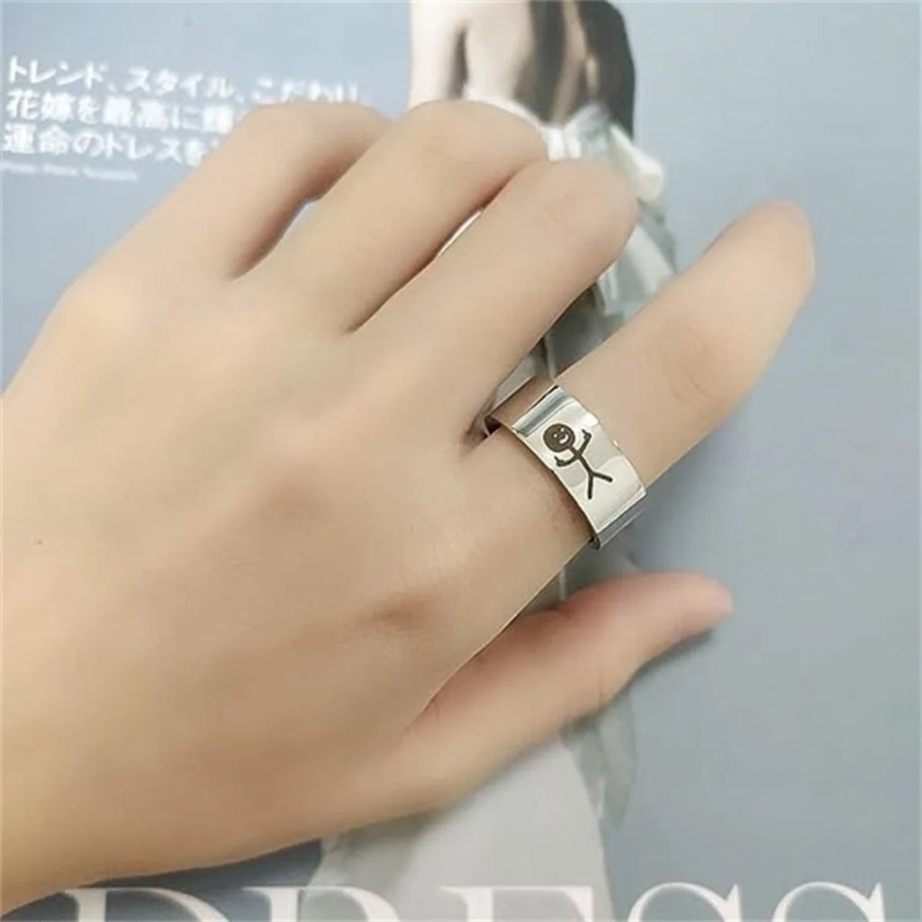 Simple Personality Charm Trend Funny Middle Finger Stickman Ring Hip Hop Doodle Rings for Man Couple Party New Gifts Jewelry Qme