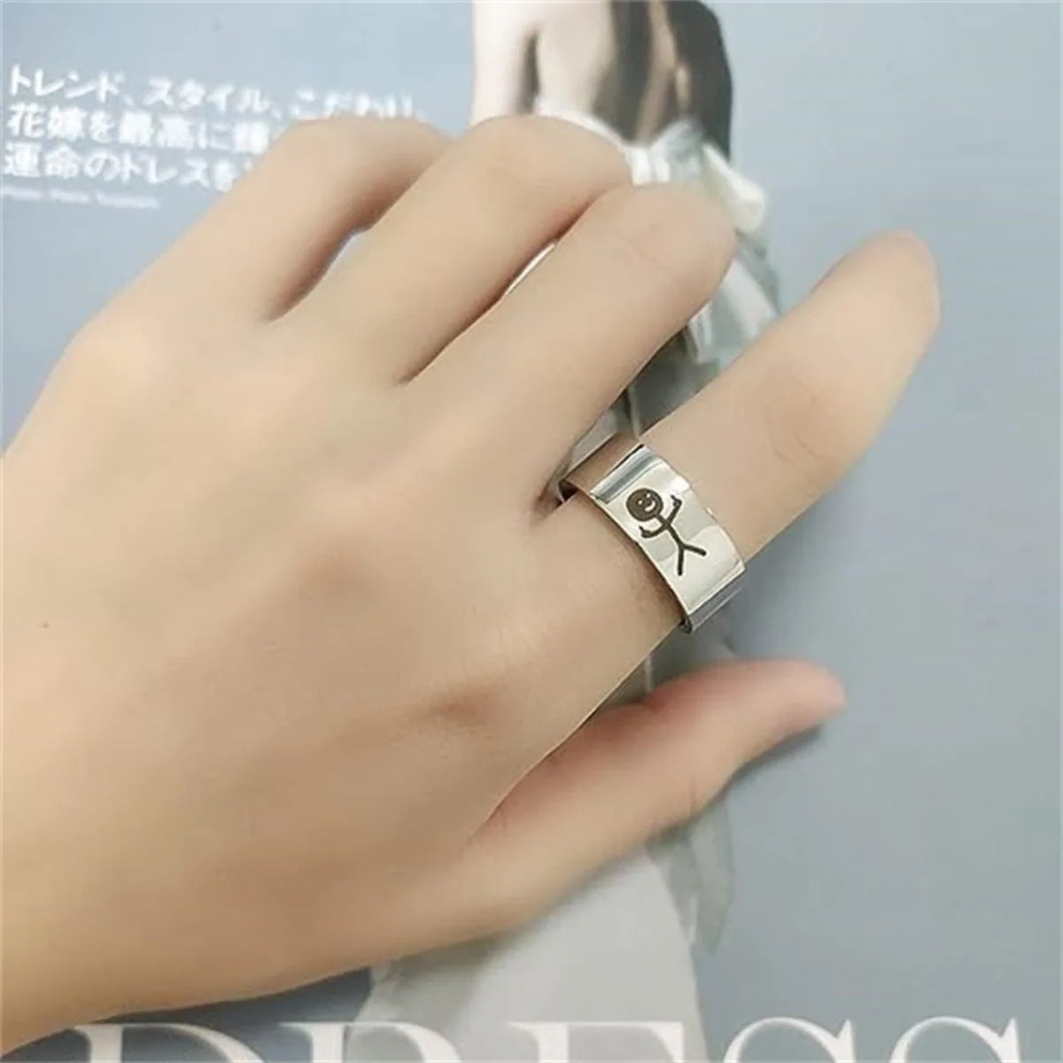 Simple Personality Charm Trend Funny Middle Finger Stickman Ring Hip Hop Doodle Rings for Man Couple Party New Gifts Jewelry Qme