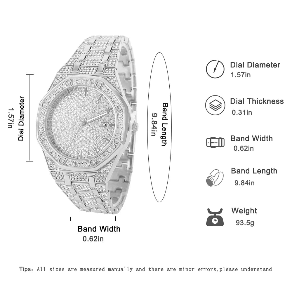 Men's Iced Watch Men's Gold Watch Hip Hop Fashion Cool Bling Gold Diamond Luxury Men's Watch Direct Delivery Relogio Qme