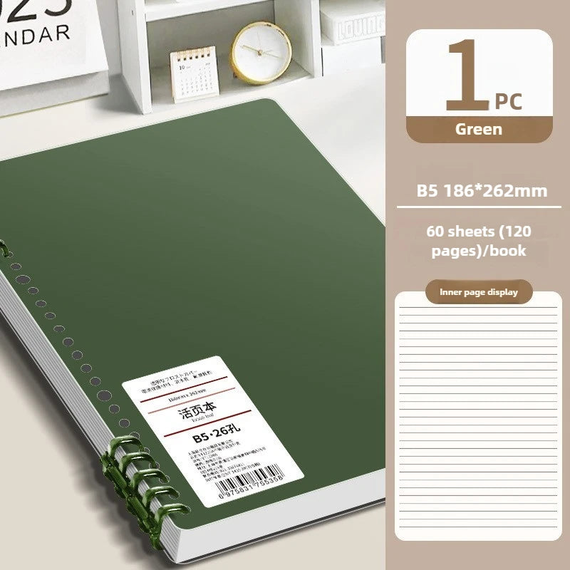 60 Sheets B5 Vintage Aesthetic Spiral Loose Leaf Notebook Planner Diary for Student Office School Writing Stationery Supplies Qme B5-Green