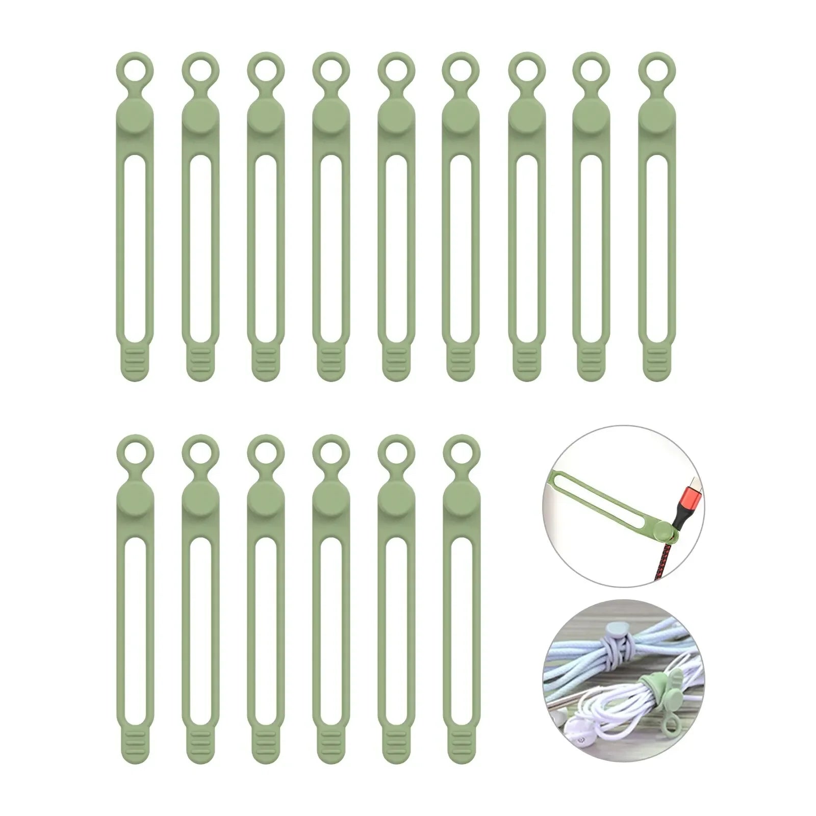 Silicone Cable Ties,Cord Organizer,Cable Straps,Reusable Cord Ties,Travel Cable Organizer ,Cute Elastic Tie, Wire Ties Qme Green 15pcs