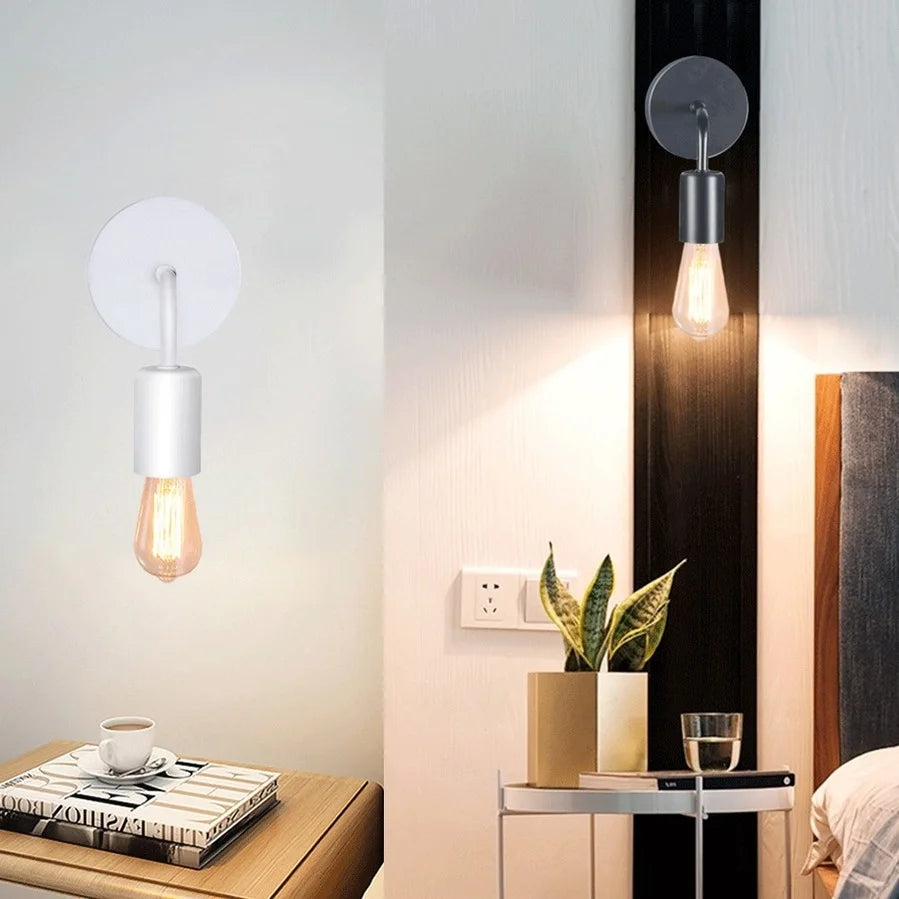 E27 Nordic Modern Wall Lamp Iron Black Indoor Lighting Bedside Bathroom Bedroom Lamp Sconce Wall Light Fixture Decor Industrial Qme