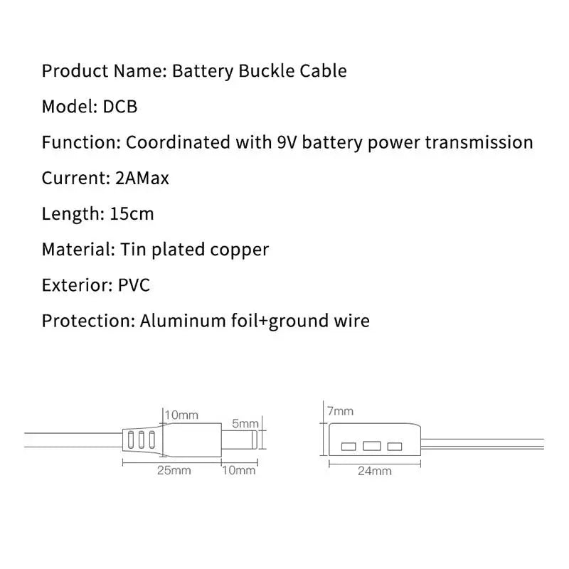 9V Battery Snap Power Connector Male DC Jack Plug Cable Easy Carry Qme