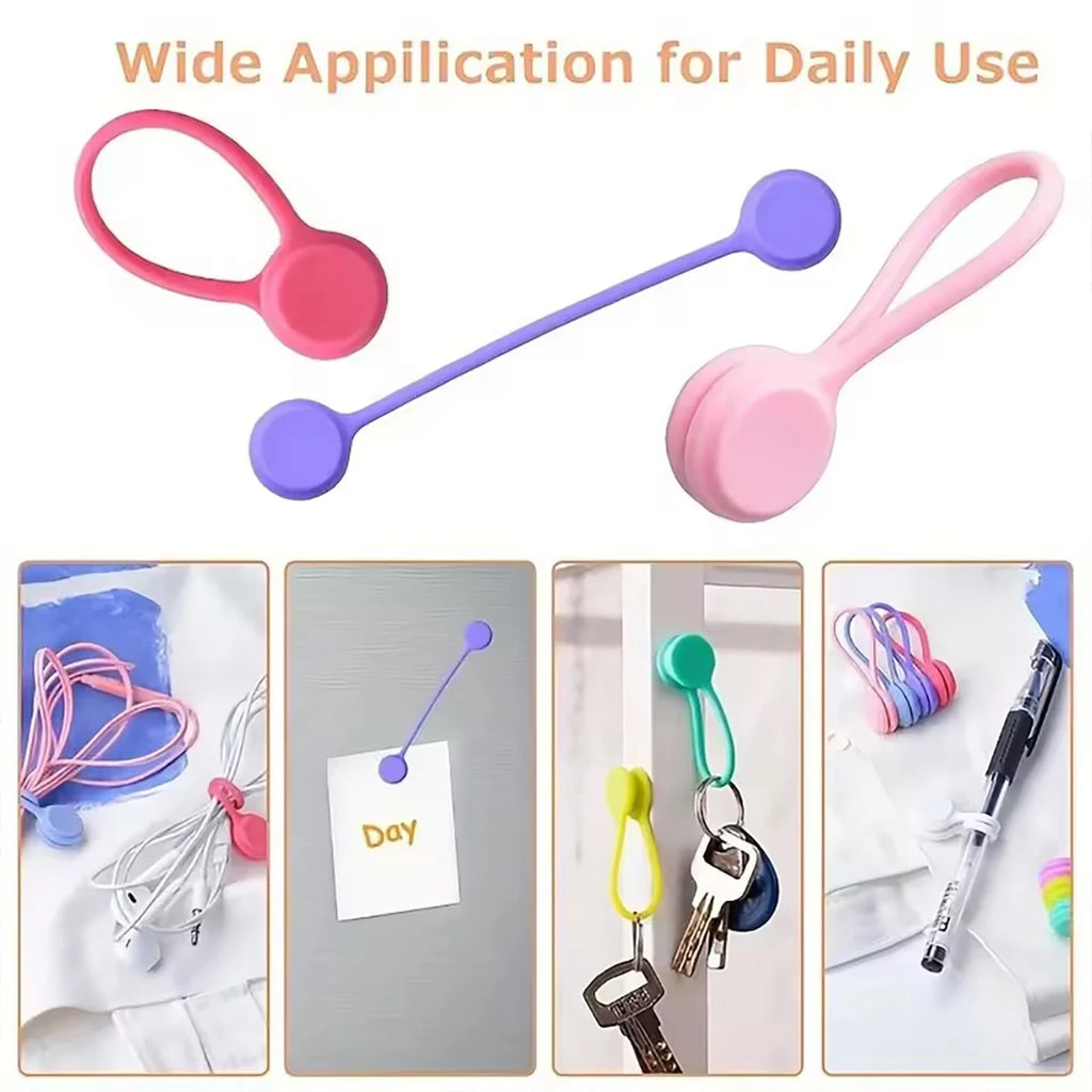 5 Random Reusable Magnetic Cable Ties Organizer Silicone Tying Things Qme