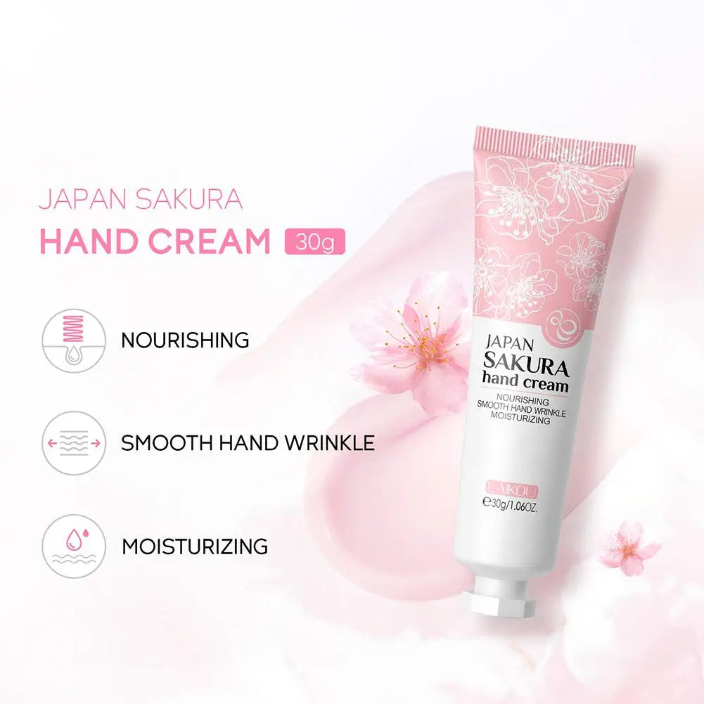 LAIKOU Sakura Hand Cream Deep Moisturizing Restoring Lotion Dry Skin Qme