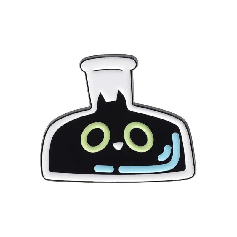 Cute Black Kitten In Bottle Brooch Enamel Pin Funny Cartoon Animal Metal Brooch Backpack Lapel Badge Decoration Jewelry Gift Qme style 5