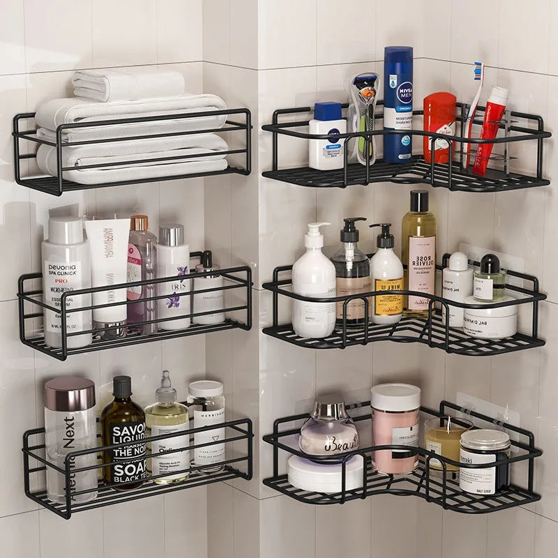 No Drill Wall Mounted Iron Bathroom Shelf Corner Shower Caddy Qme
