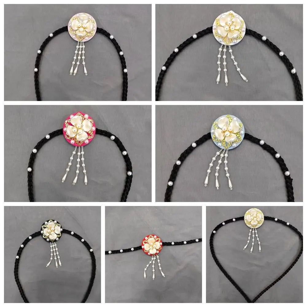 Retro Flower Hanbok Wig Headdress Pearl Traditional Korea Ethnic Qme