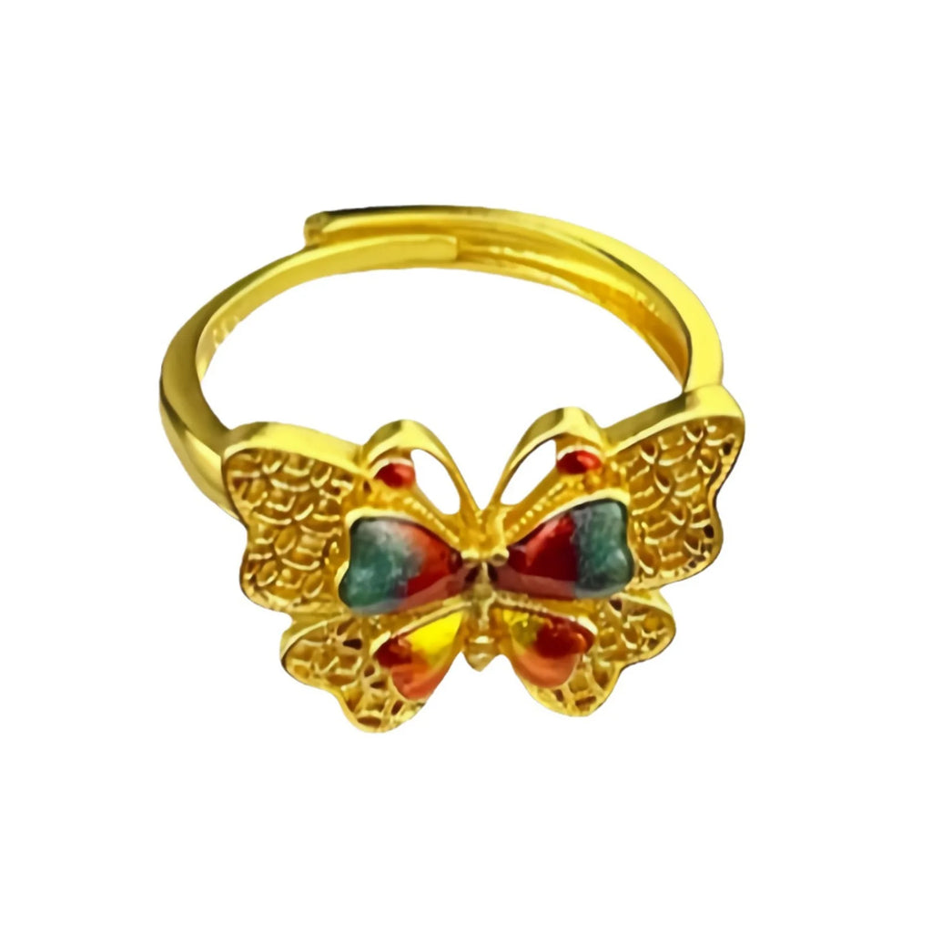 Ancient Fasha Gold Enamel Color Hollow Out Flower Thread Colorful Butterfly Ring for Women Adjustable Party Jewelry Wholesale Qme
