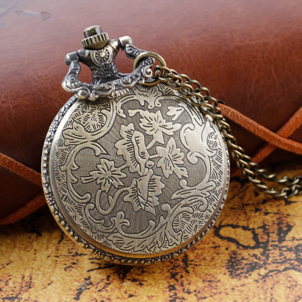 Steampunk Retro Bronze Hollow Tree of Life Quartz Pocket Watch with Fob Women's Watch Pendant Necklace Chain Men's Gift CF1088 Qme