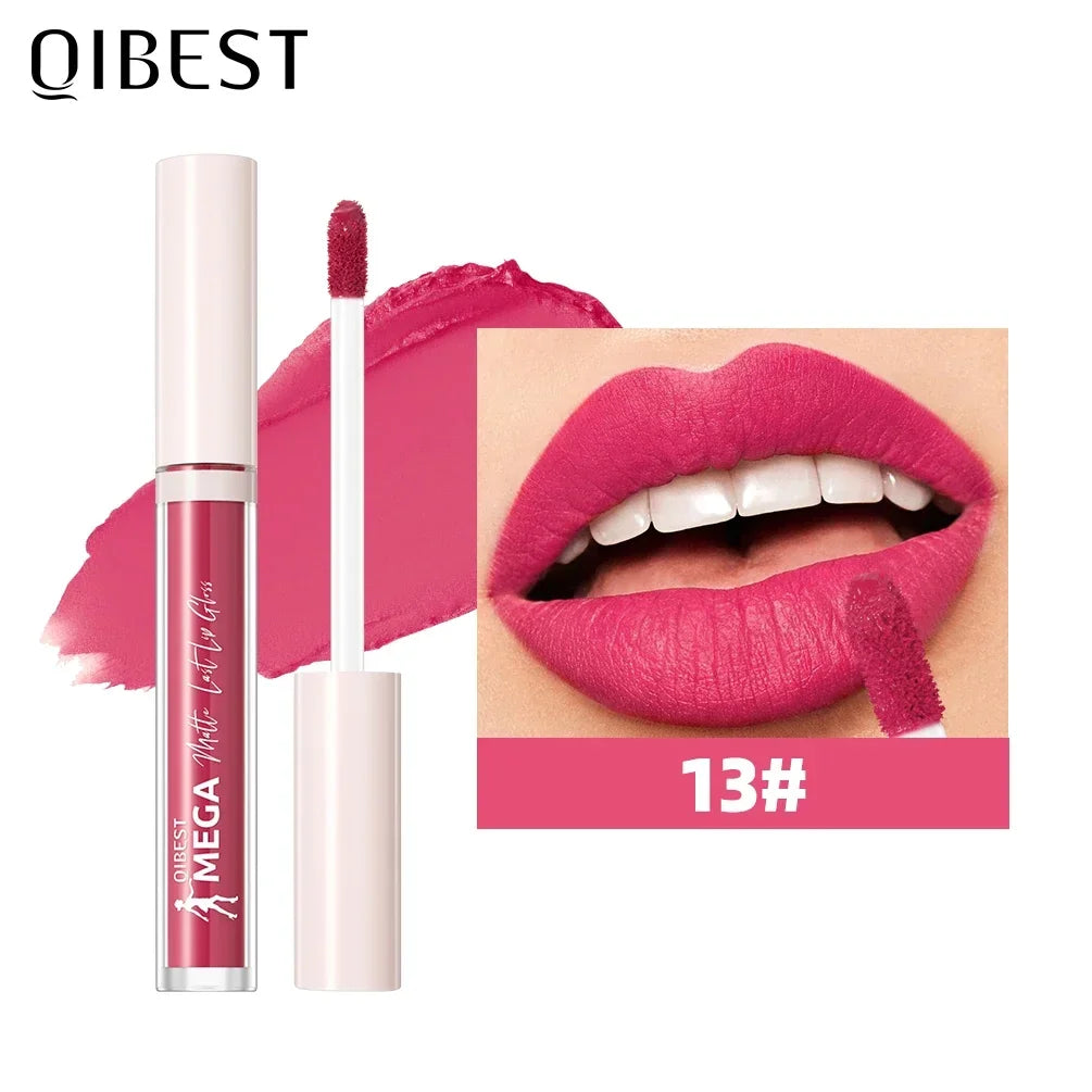 QIBEST New 24 Colors Matte Liquid Lipstick Long lasting Nude Brown Purple Lip tint Non-Stick Sexy Red Lipgloss Waterproof Makeup Qme 13
