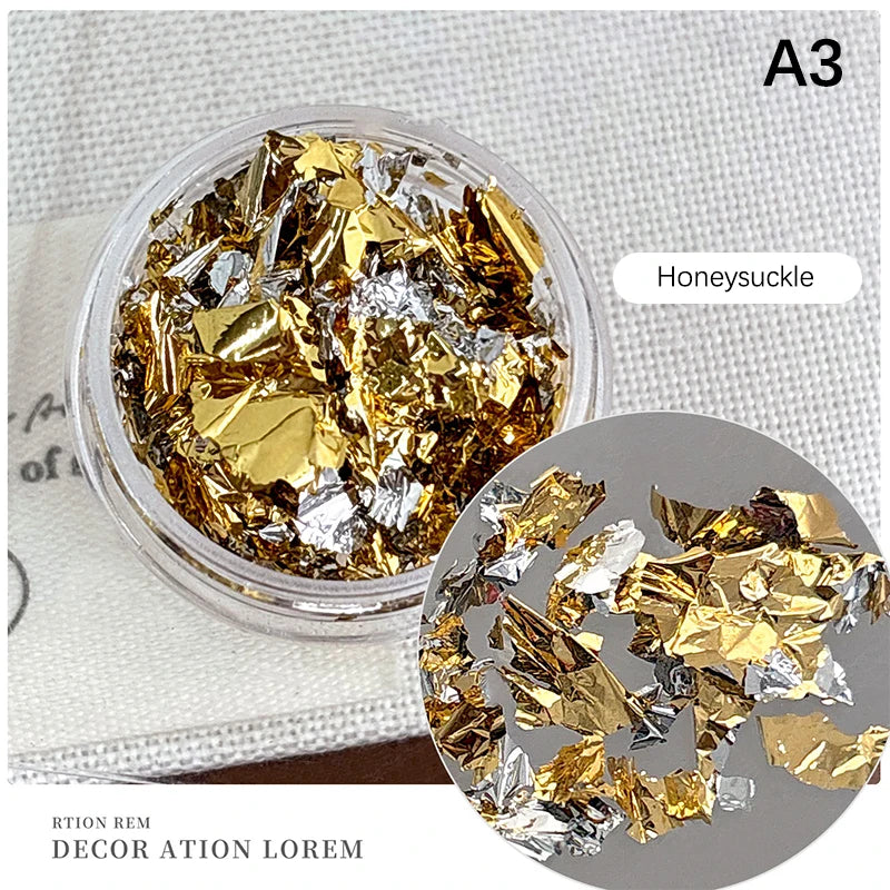1Box Gold Foil Fragment Nail Glitter DIY Nails Sticker Art Qme A3