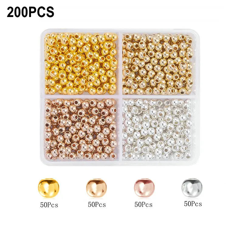 4Colors CCB Spacer Beads Kit in 6 Styles Assorted Round Star Gold Spacer Beads for Bracelet Necklace Making Jewelry DIY Craft Qme 2-200pcs