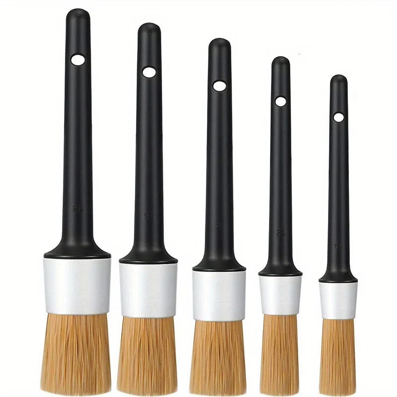 Car Exterior Interior Detail Brush 5pcs Boar Hair Bristle Brushes for Car Cleaning Auto Detail Tools Dashboard Cleaning Brush Qme 5Pcs Set